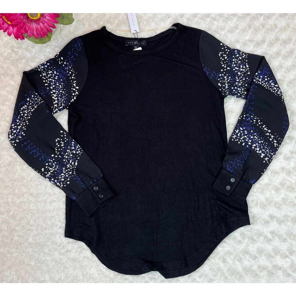 Anthropologie Sanctuary Black White Blue Long Sleeve Relax Fit Top XS